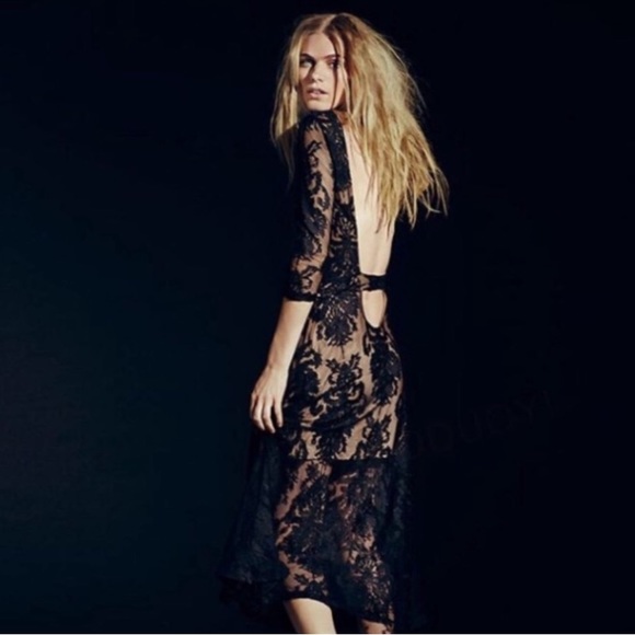 For Love & Lemons Black Lace & Nude Lining Dress With Back Cutout 👗 - Picture 2 of 6